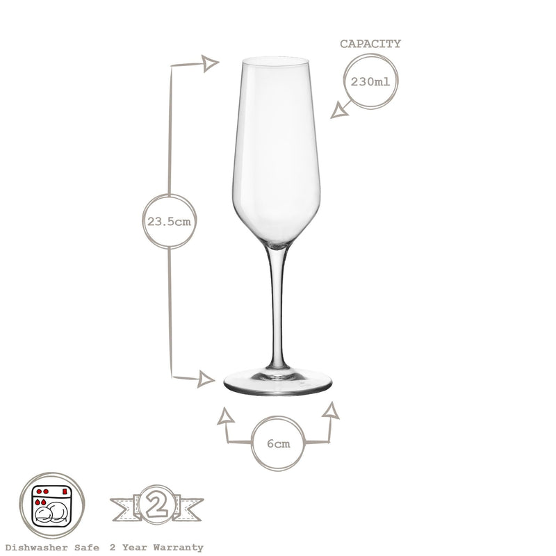 230ml Electra Champagne Flutes - Pack of Six - By Bormioli Rocco