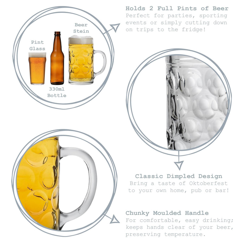 2 Pints German Stein Beer Glass - By Rink Drink