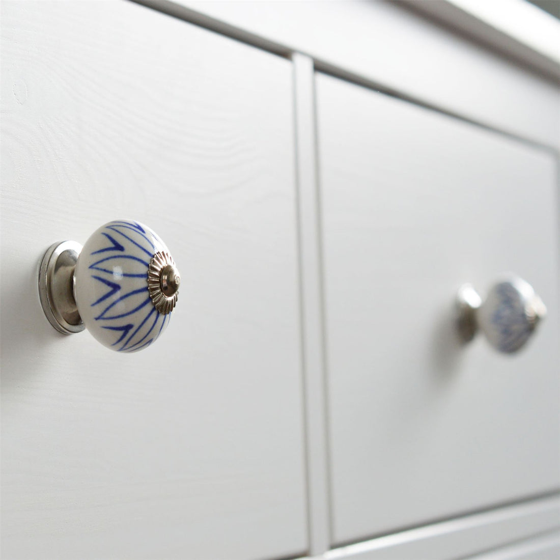 Blue Lines 4.5cm Round Geometric Ceramic Cabinet Knob