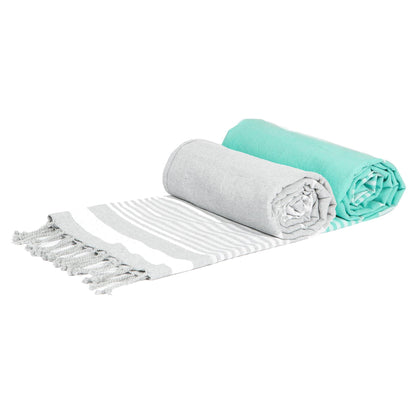 Nicola Spring 2pc Deluxe Turkish Cotton Towels Set - Aqua + Grey