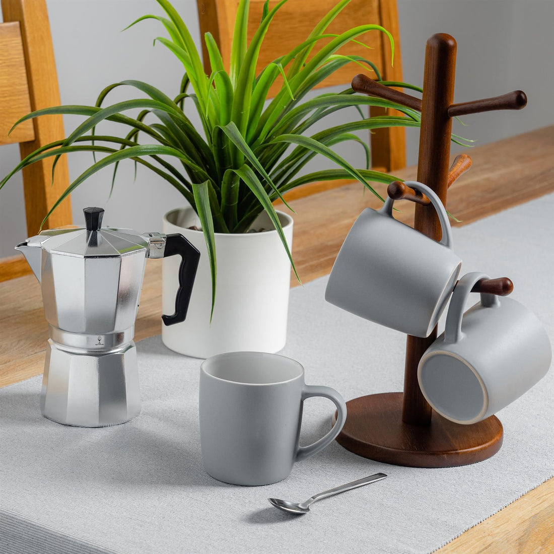 350ml Grey Matte Stoneware Coffee Mugs - Pack of 6