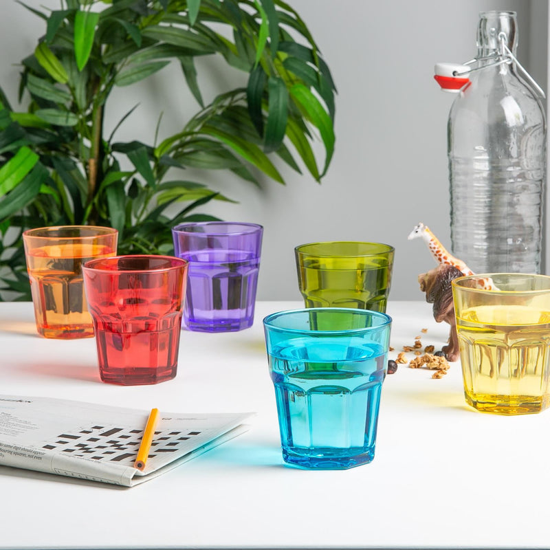 12pc Coloured Tumbler & Highball Glasses Set - Six Colours - By Rink Drink