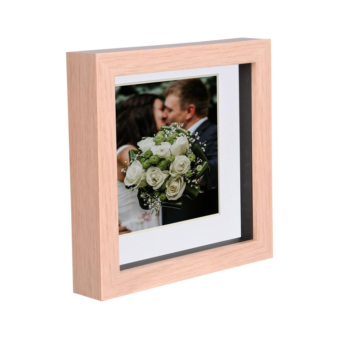 Light Wood 6" x 6" Deep Shadow Box Photo Frame with 4" x 4" White Mount