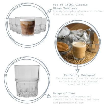 160ml Empilable Glass Stacking Tumblers - Pack of Six