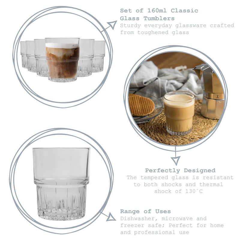 160ml Empilable Glass Stacking Tumblers - Pack of Six - By Duralex