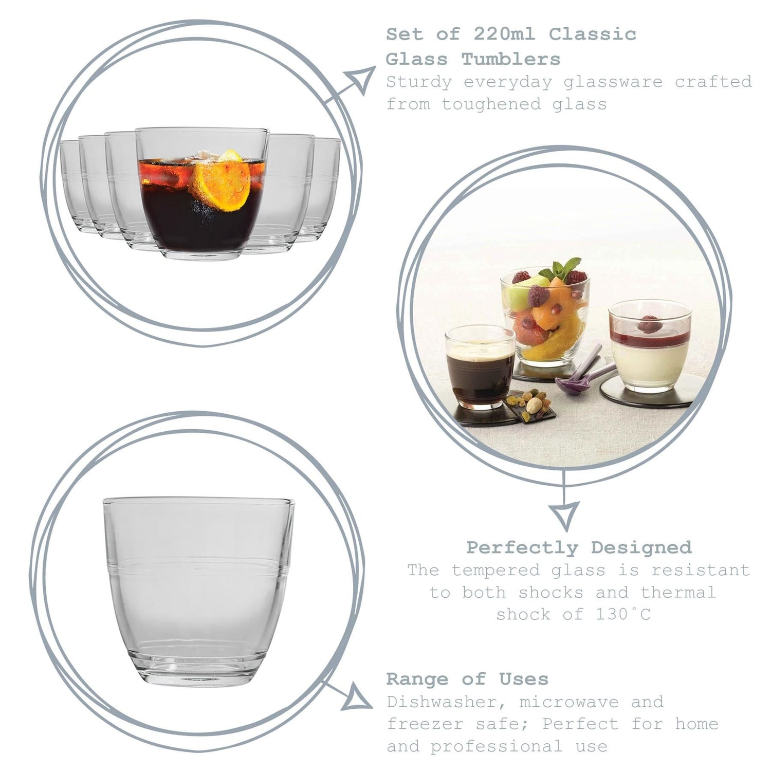 220ml Gigogne Tumbler Glasses - Pack of Six