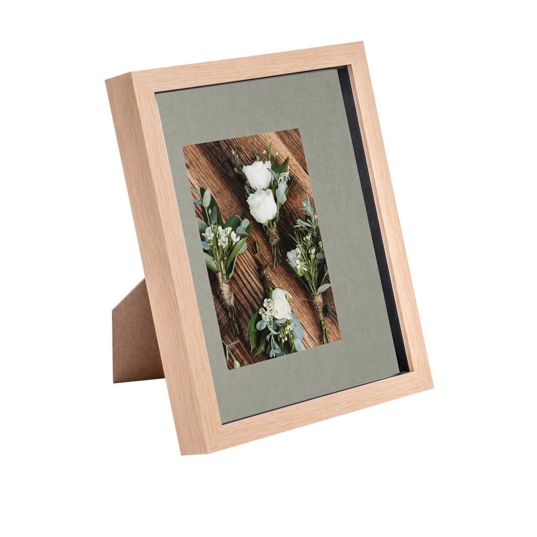 Light Wood 8" x 10" Shadow Box Photo Frame with 4" x 6" Grey Mount