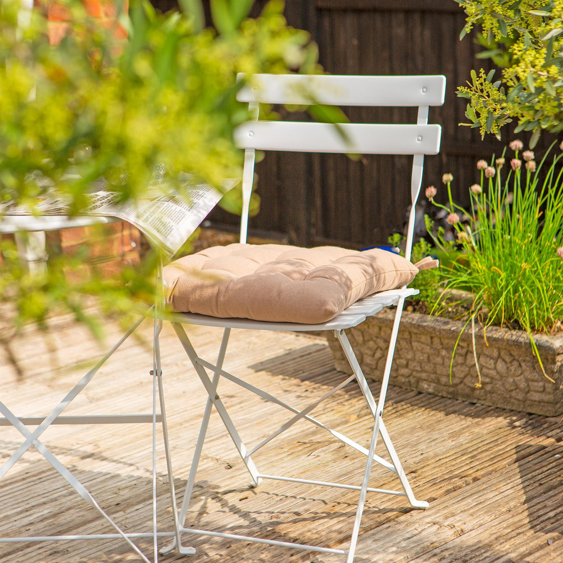 Beige 40cm Square Cotton Garden Chair Seat Cushion
