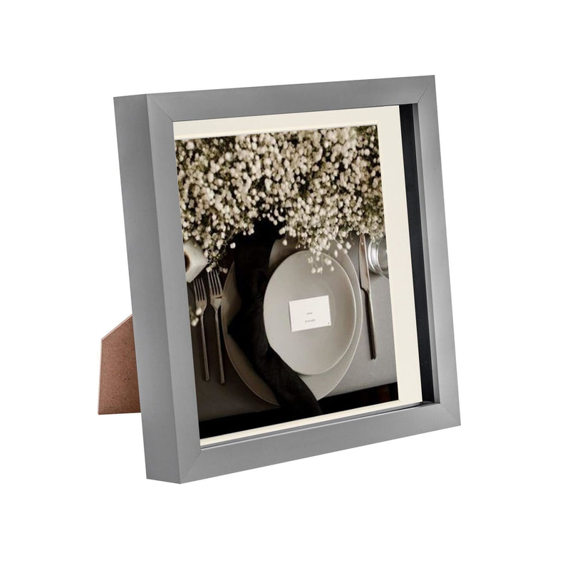 8" x 8" Grey 3D Box Photo Frame with 6" x 6" Mount - By Nicola Spring