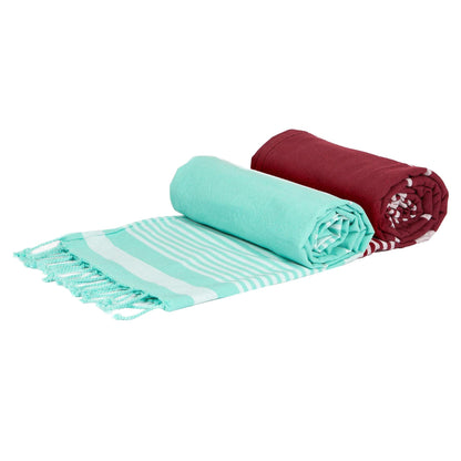 Nicola Spring 2pc Deluxe Turkish Cotton Towels Set - Burgundy + Aqua