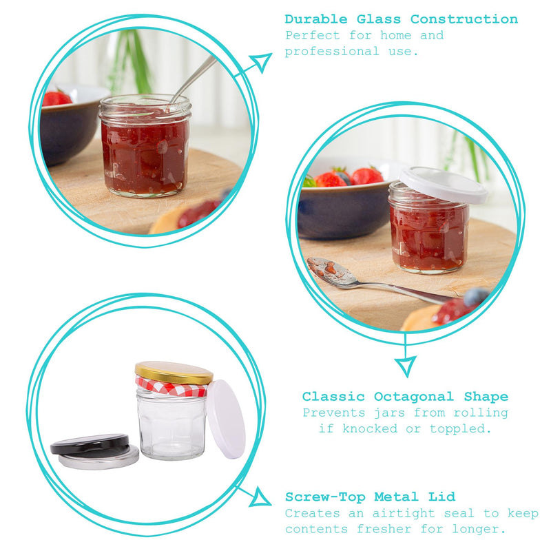 150ml Glass Jam Jars with Lids - Pack of 6 - By Argon Tableware