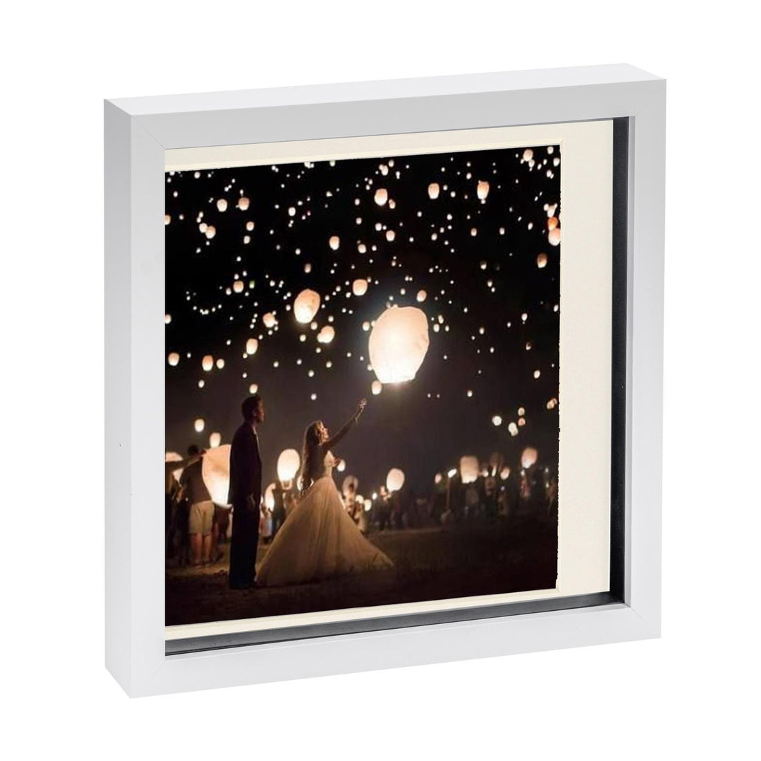 White 10" x 10" Shadow Box Photo Frame with 8" x 8" Ivory Mount &amp; Black Spacer