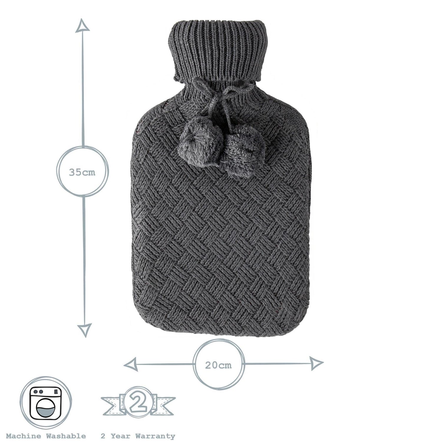 2L Pom Pom Knitted Hot Water Bottle &amp; Cover Set