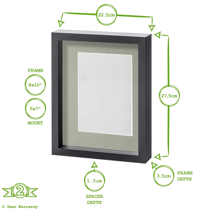 8" x 10" White 3D Box Photo Frame with 5" x 7" Mount & White Spacer - by Nicola Spring