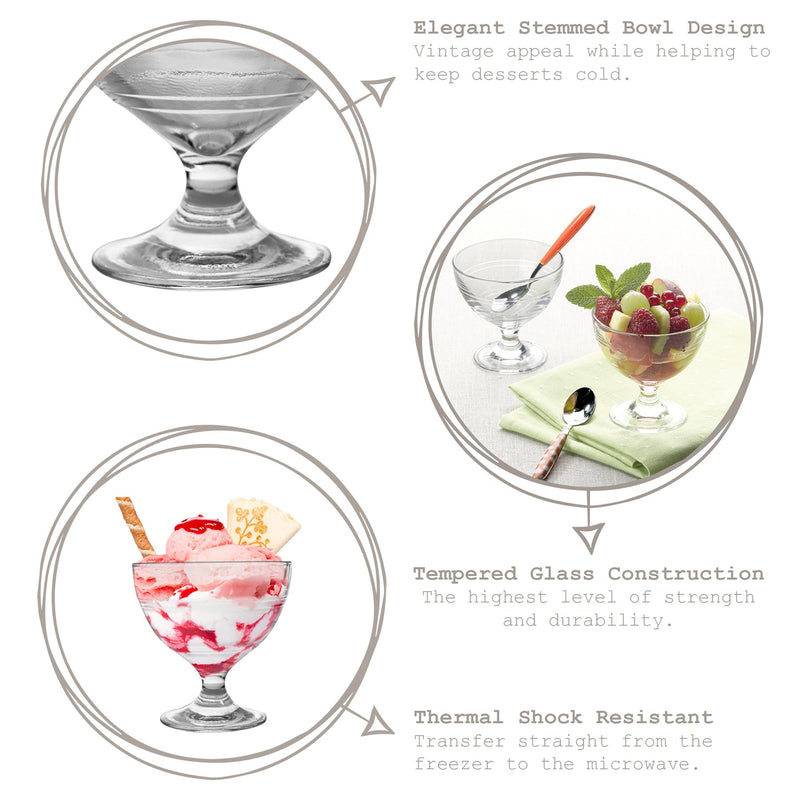 250ml Gigogne Glass Ice Cream Bowls - Pack of 6 - By Duralex