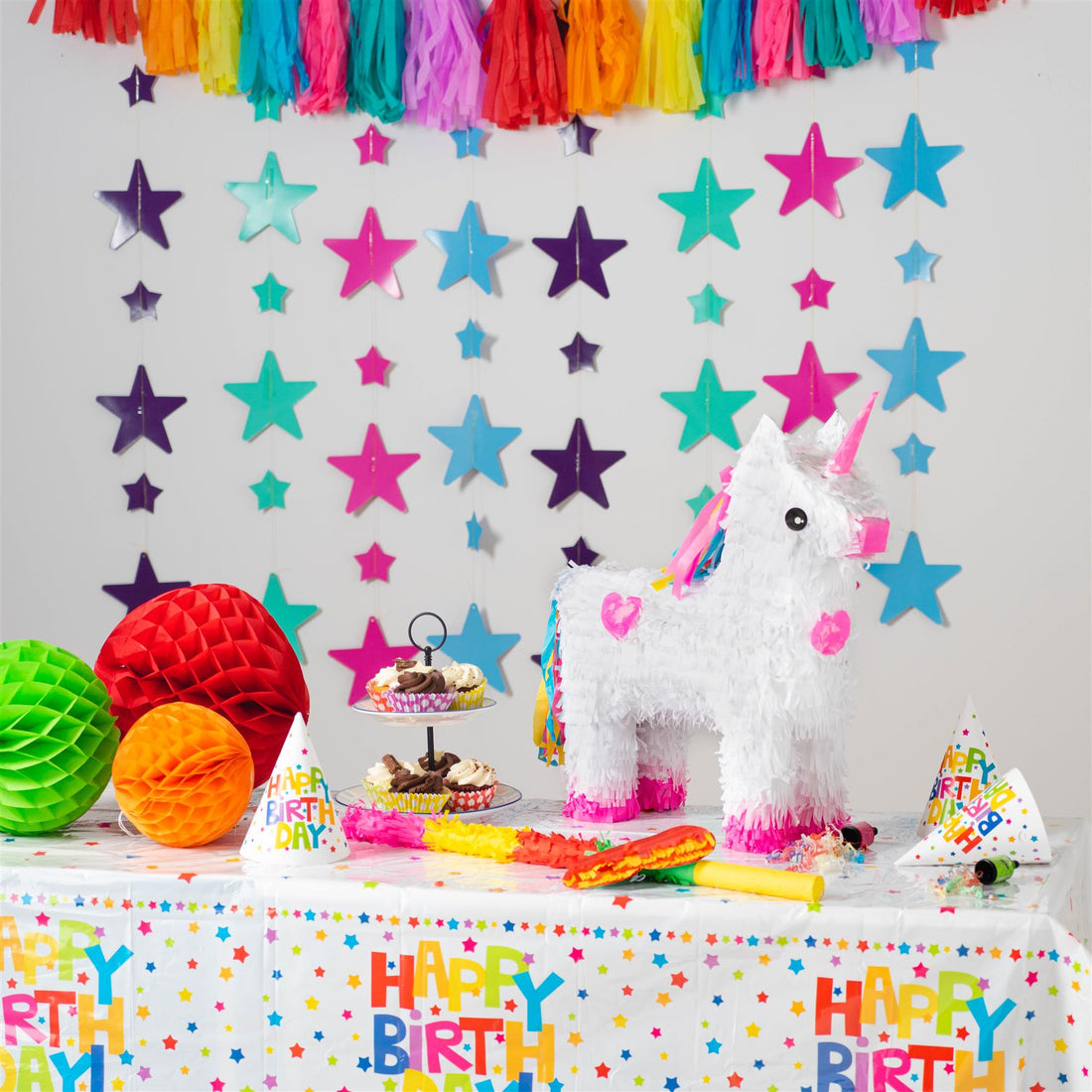 Unicorn Pinata with Stick & Blindfold