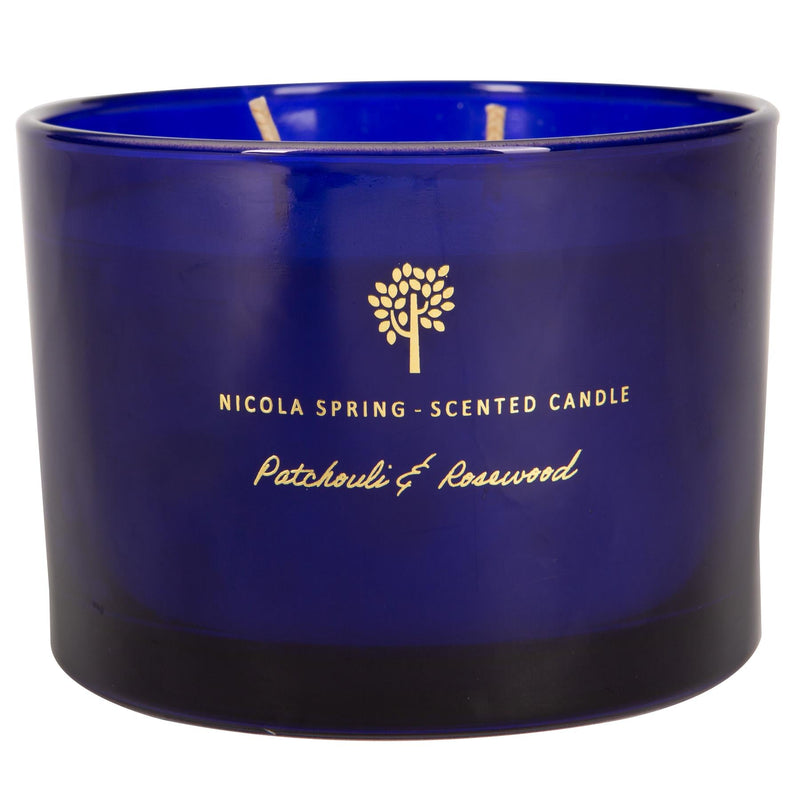 350g Double Wick Patchouli & Rosewood Scented Soy Wax Candle - by Nicola Spring