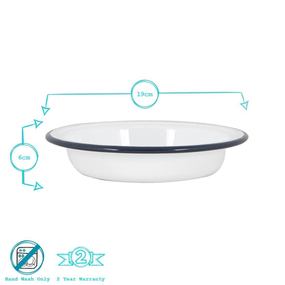 19cm White Enamel Deep Bowls - Pack of Six