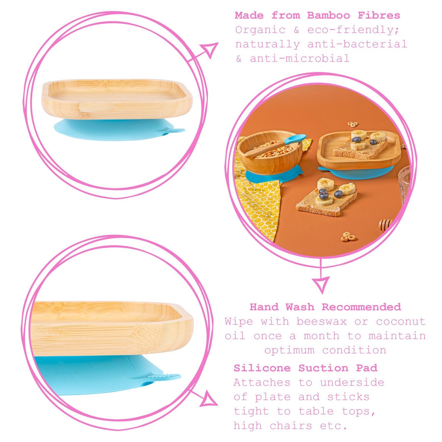 Square Open Bamboo Suction Plate