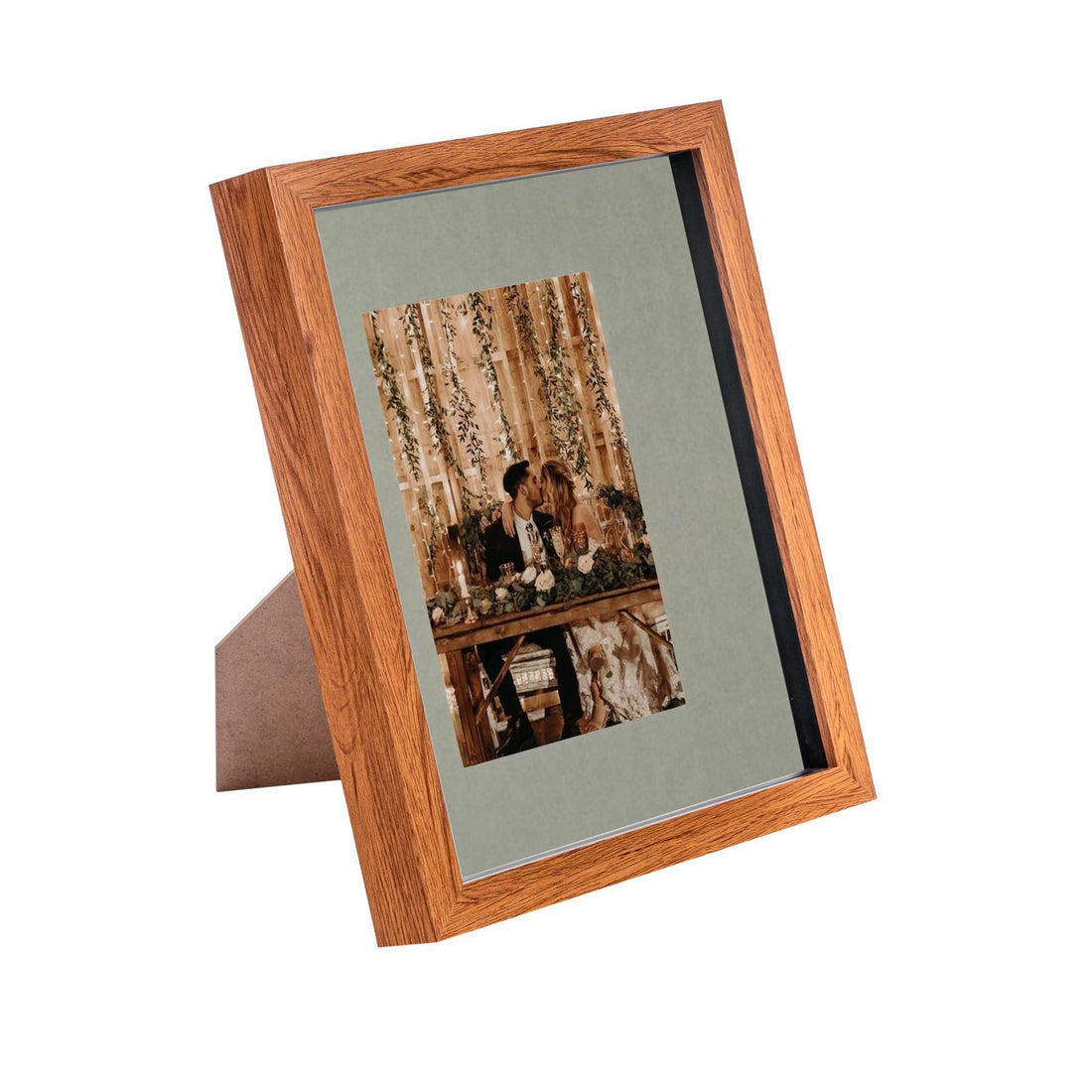 Dark Wood 8" x 10" Shadow Box Photo Frame with 4" x 6" Grey Mount