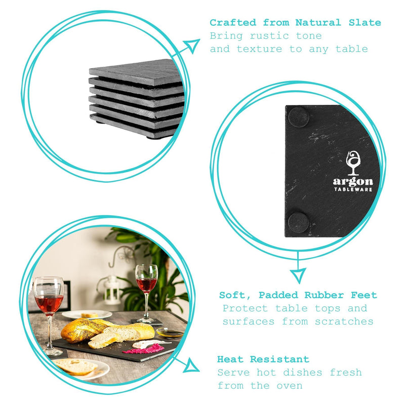 Black Rectangle Linea Slate Placemats - Pack of Six - By Argon Tableware