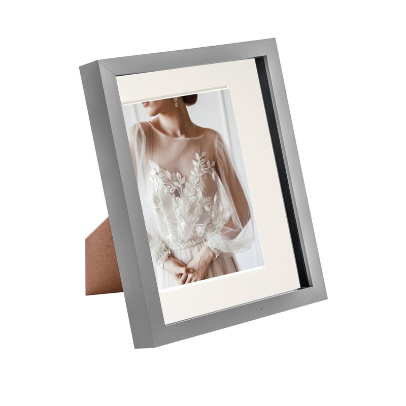 8" x 10" Grey 3D Box Photo Frame with 5" x 7" Mount - By Nicola Spring