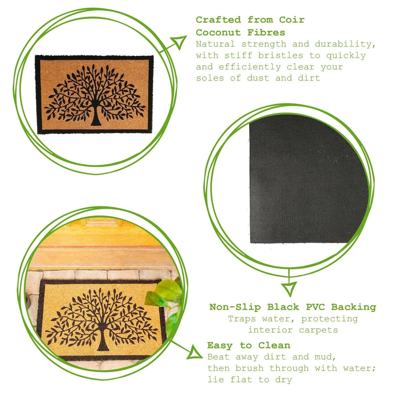 60cm x 40cm Black Tree of Life Coir Door Mat