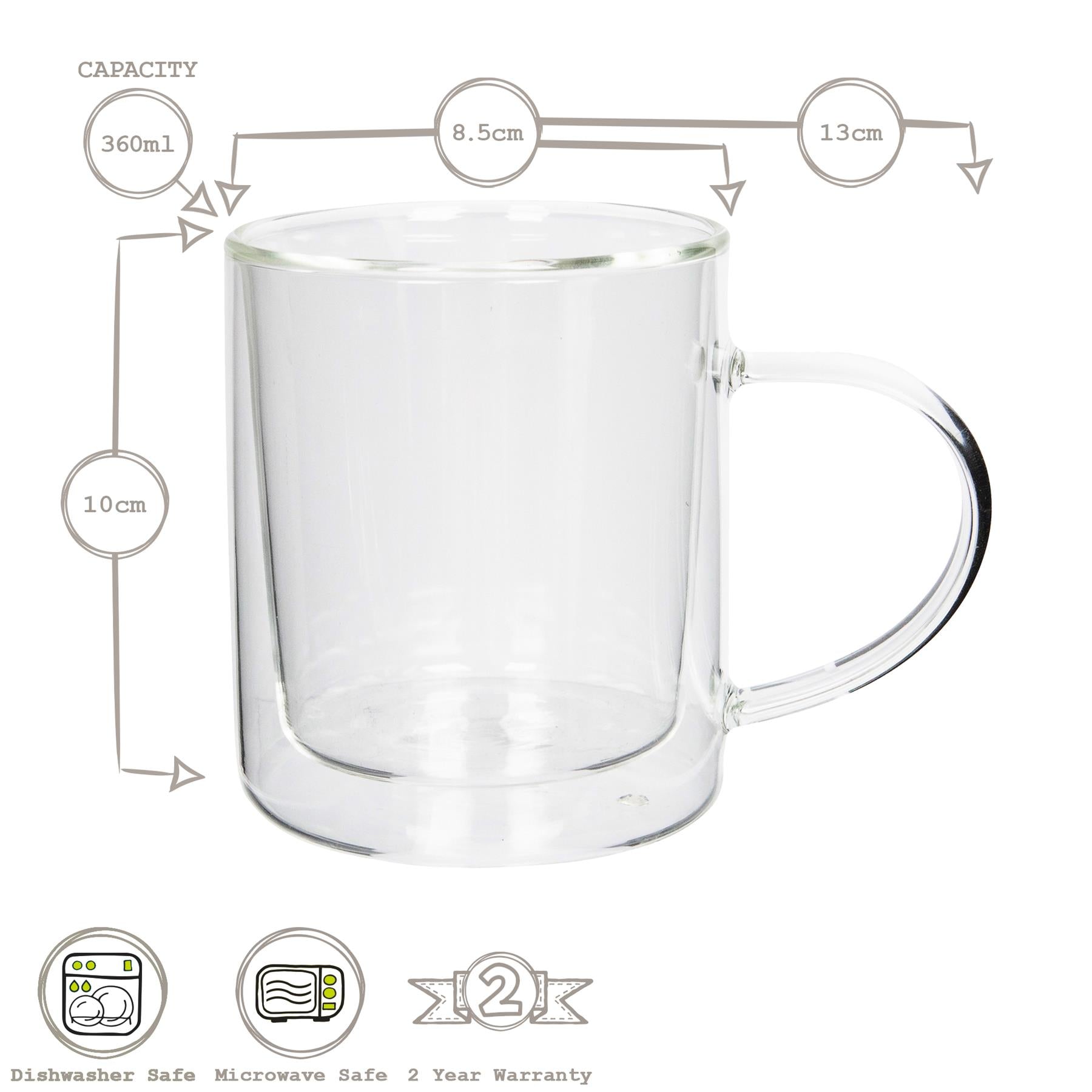 360ml Double Walled Glass Mugs - Pack of Two