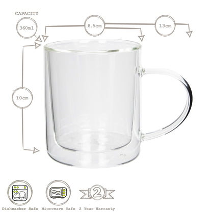 360ml Double Walled Glass Mugs - Pack of Two