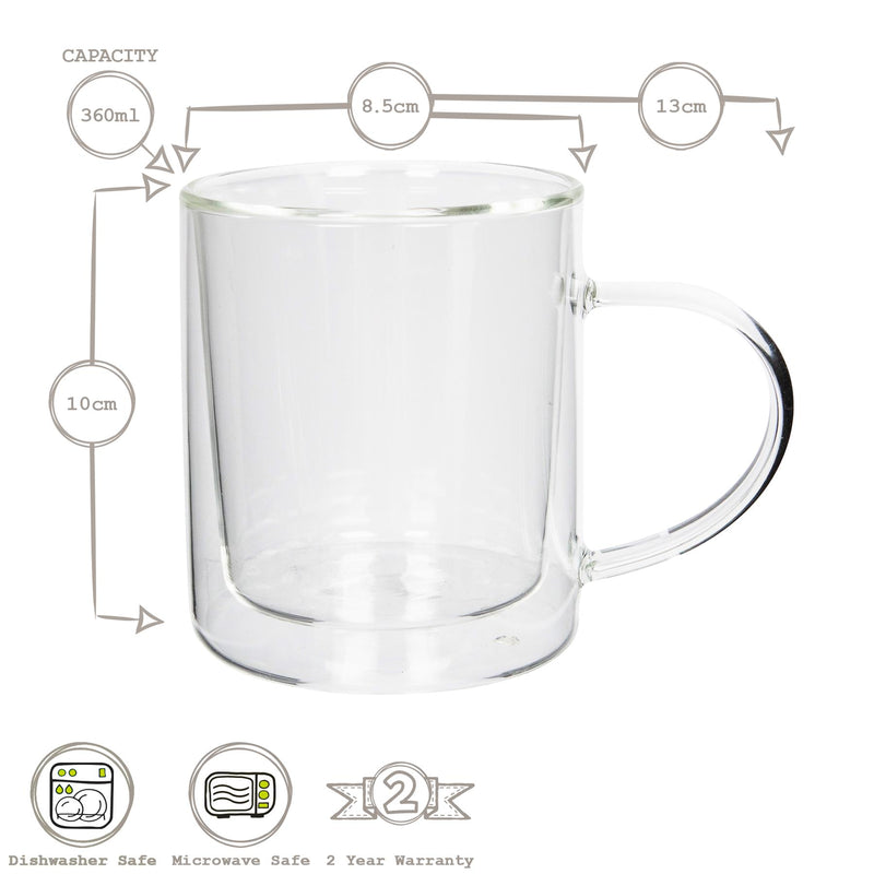 360ml Double Walled Glass Mugs - Pack of Two - By Rink Drink