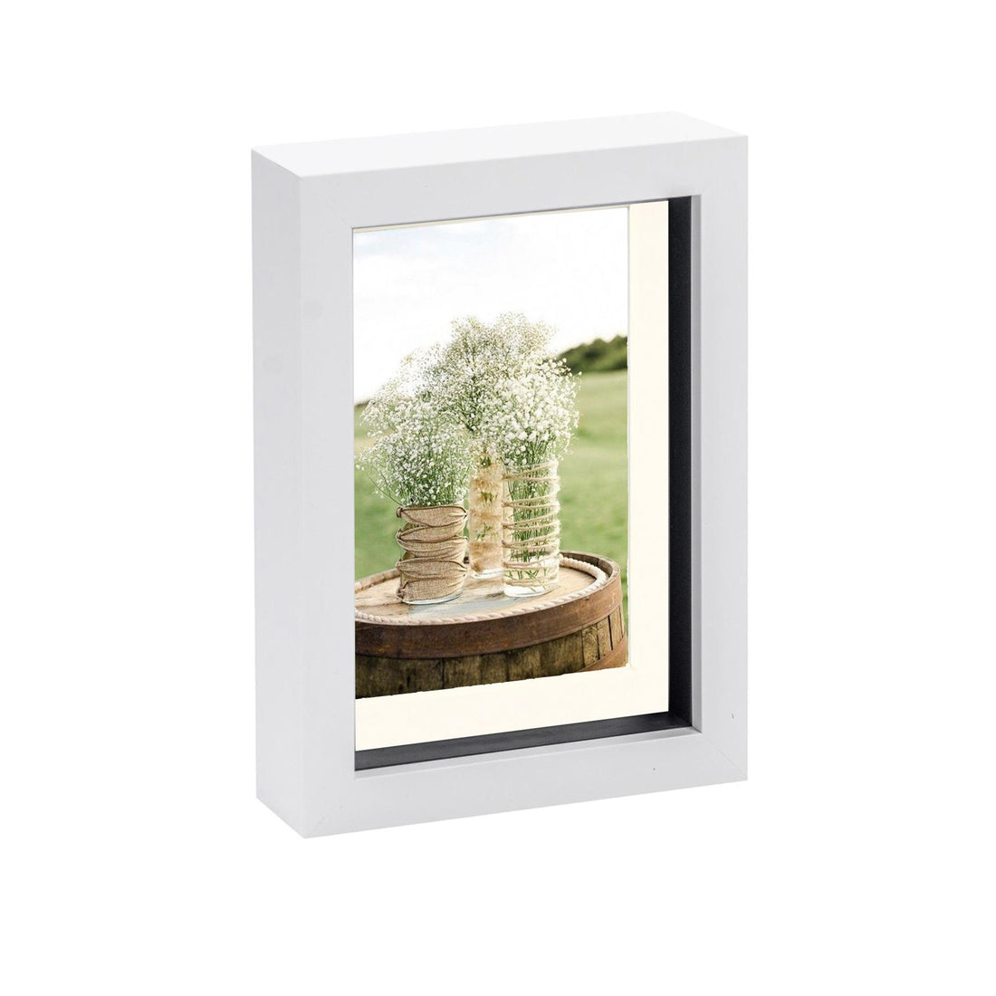 White 5" x 7" Shadow Box Photo Frame with 4" x 6" Ivory Mount &amp; Black Spacer