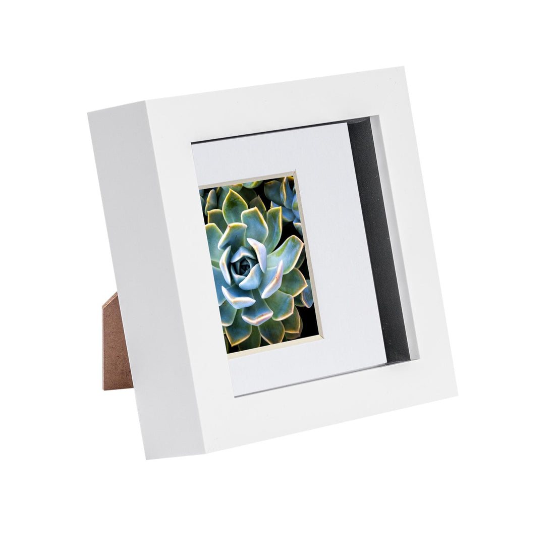 White 4" x 4" Shadow Box Photo Frame with 2" x 2" White Mount &amp; Black Spacer
