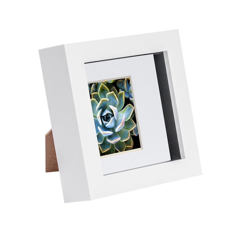 4" x 4" White 3D Box Photo Frame with 2" x 2" Mount & Black Spacer - By Nicola Spring