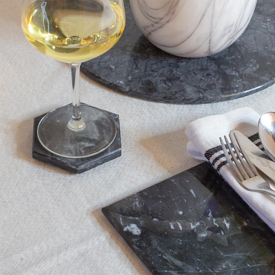 Black Hexagonal Marble Coasters - Pack of 6