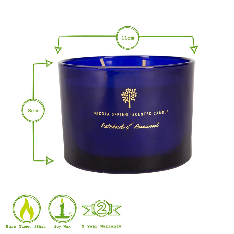 350g Double Wick Patchouli & Rosewood Scented Soy Wax Candle - by Nicola Spring