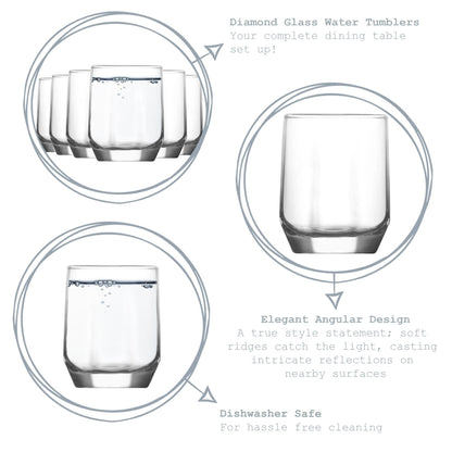 215ml Diamond Tumbler Glasses - Pack of Six