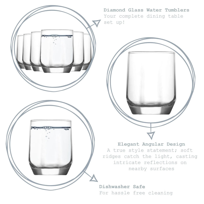 215ml Diamond Tumbler Glasses - Pack of Six - By LAV