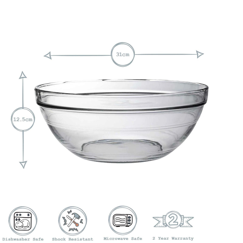 31cm Clear Lys Glass Nesting Mixing Bowl - By Duralex