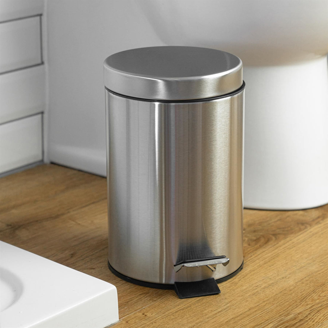 3L Round Stainless Steel Pedal Bin - Brushed