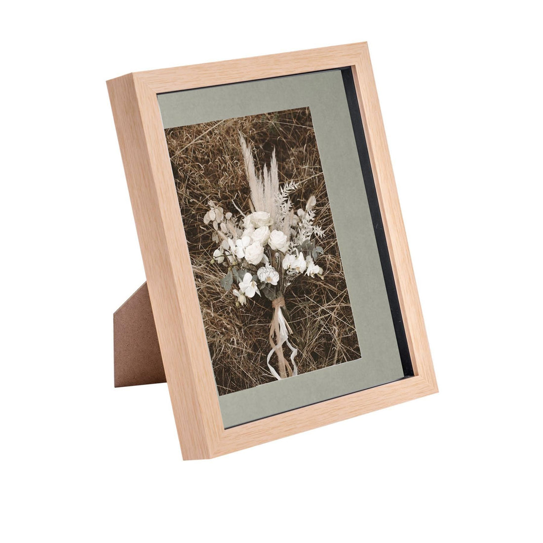 Light Wood 8" x 10" Shadow Box Photo Frame with 5" x 7" Grey Mount
