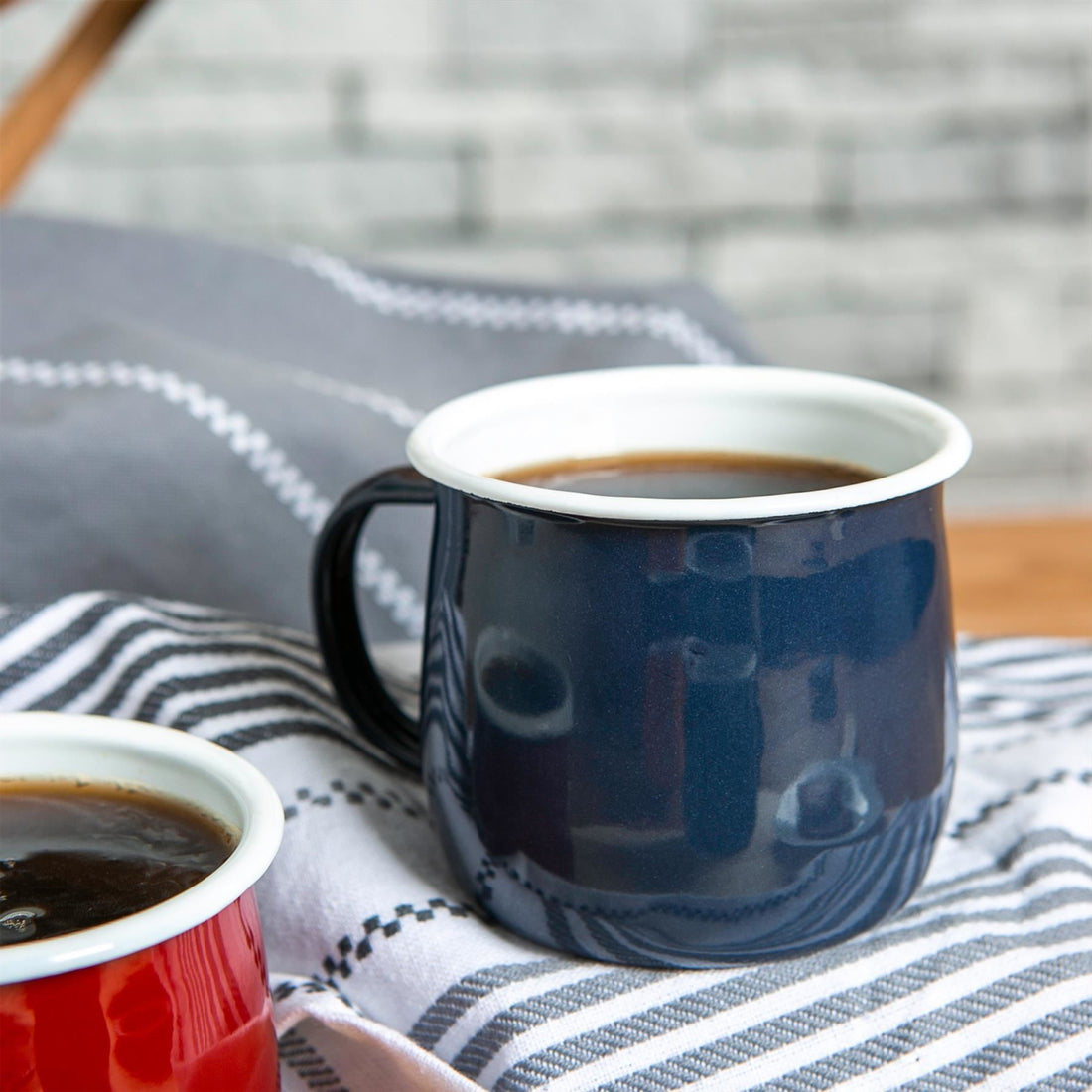 375ml Navy Enamel Belly Mugs - Pack of 6