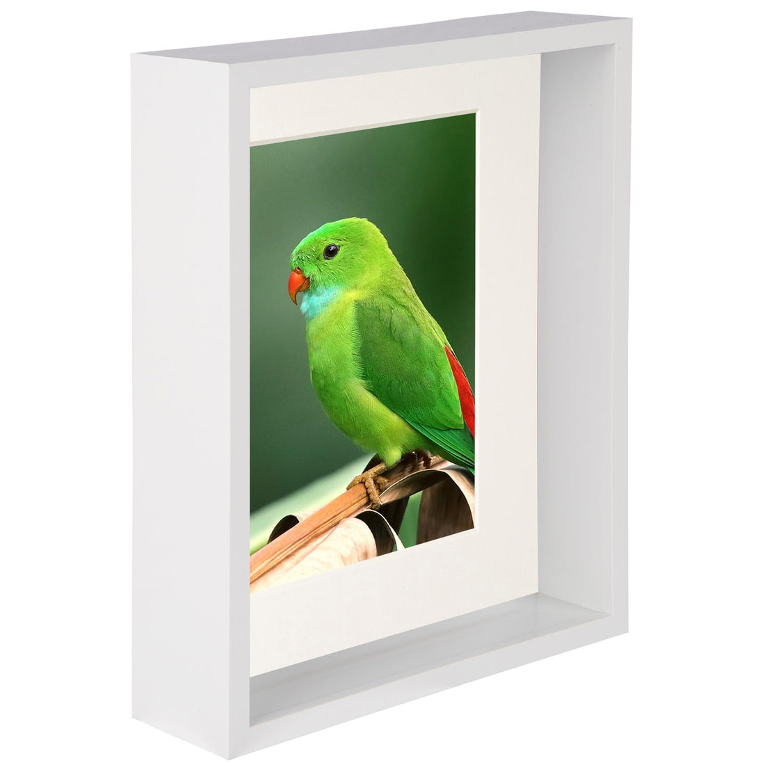White 8" x 10" Deep Shadow Box Photo Frame with 5" x 7" Ivory Mount