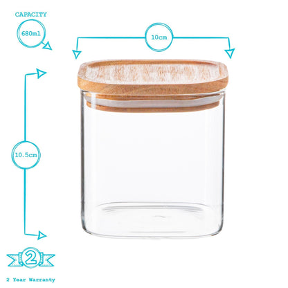 680ml Square Glass Storage Jar with Wooden Lid