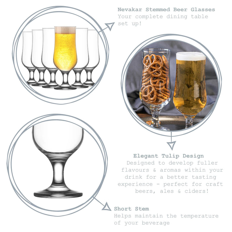 385ml Nevakar Stemmed Beer Glasses - Pack of Six - By LAV