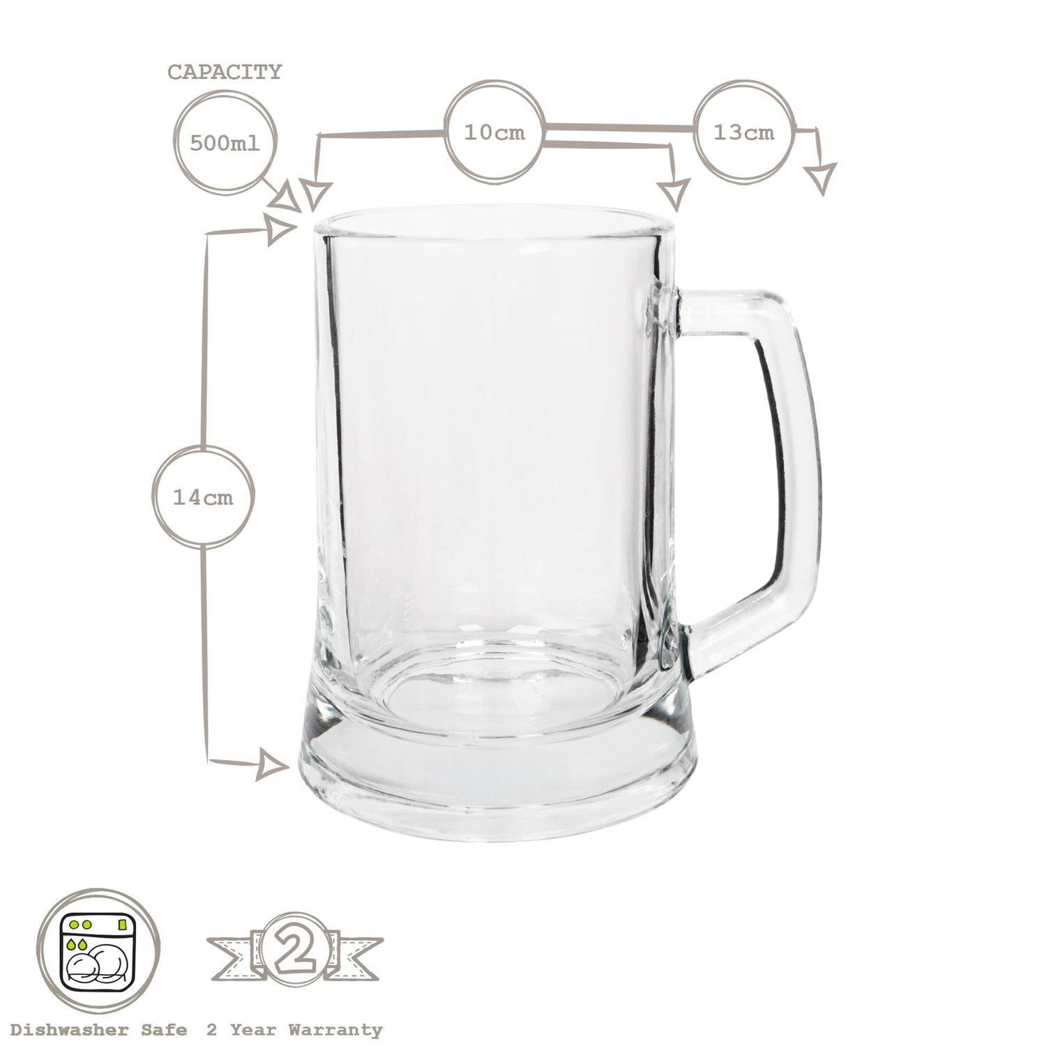 500ml Glass Beer Mugs - Pack of Two