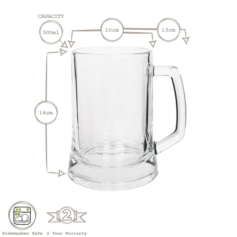 500ml Glass Beer Mugs - Pack of 2 - By Rink Drink