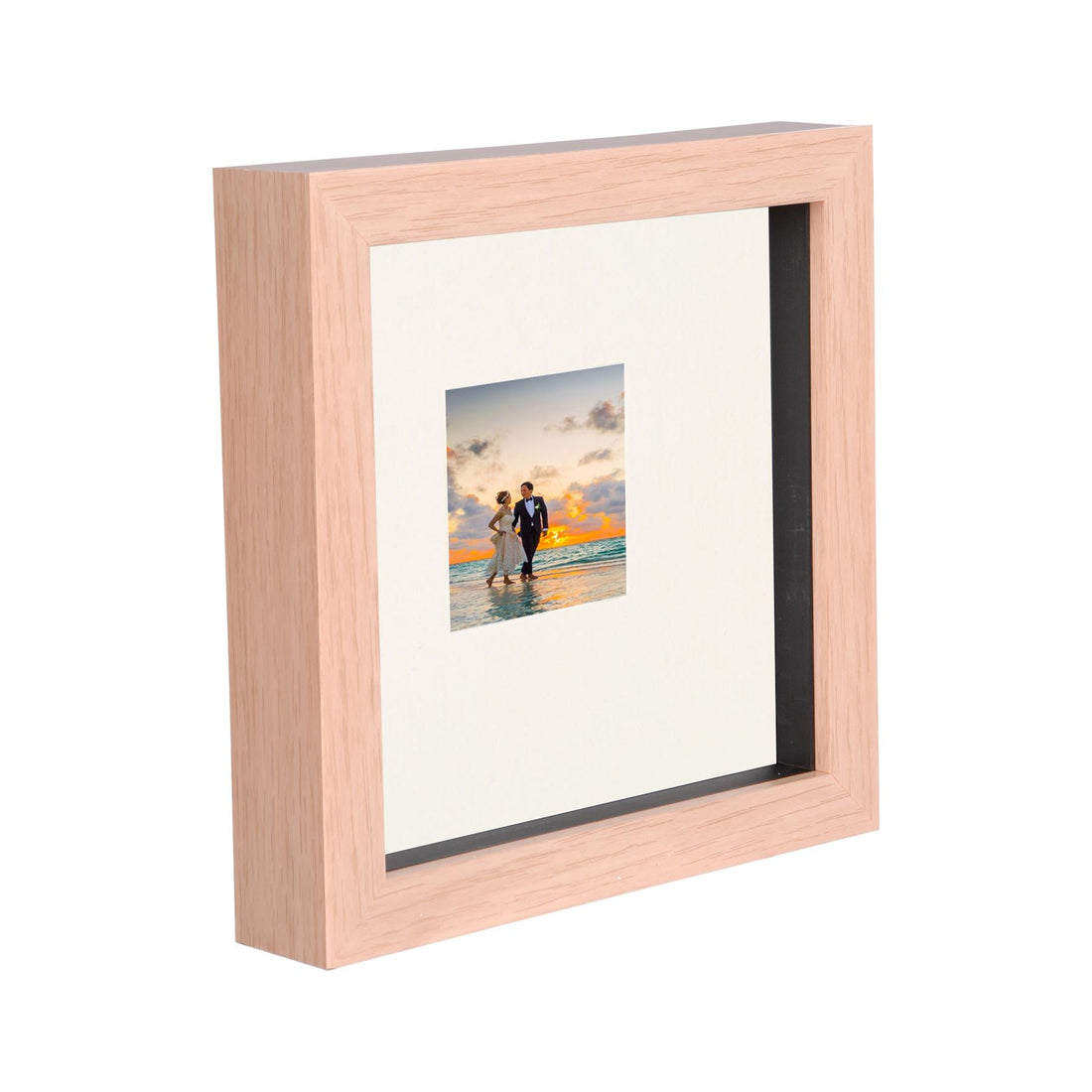 Light Wood 6" x 6" Deep Shadow Box Photo Frame with 2" x 2" Ivory Mount