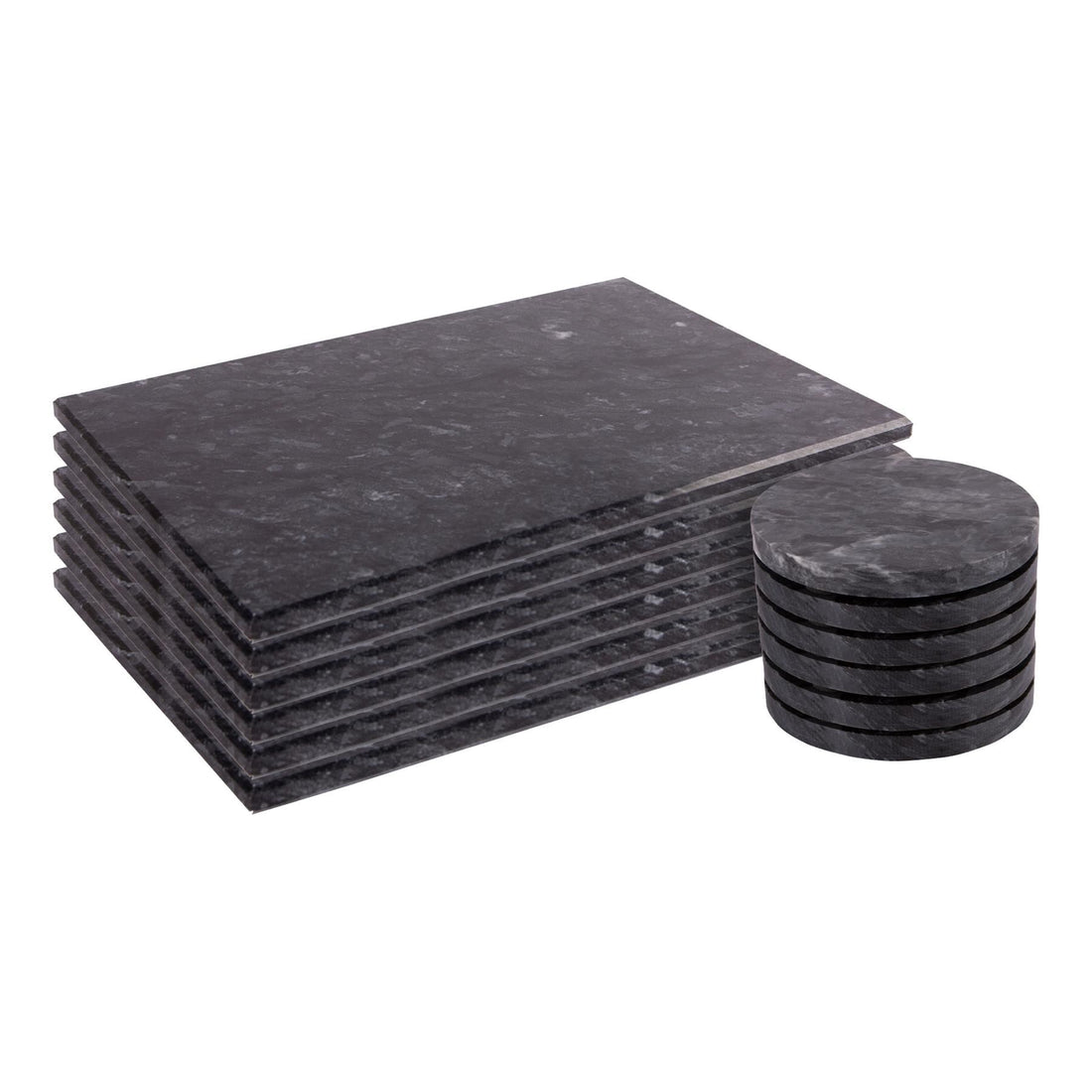 Black 12-Piece Marble Placemat &amp; Round Coaster Set