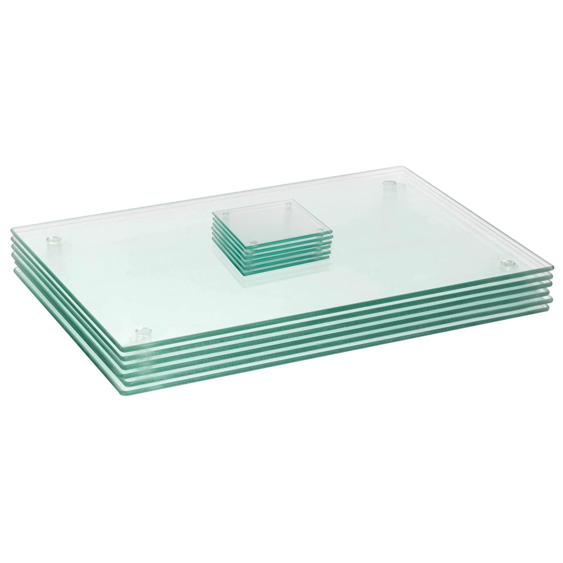 12pc Clear 50cm x 40cm Glass Placemats &amp; Coasters Set - By Harbour Housewares