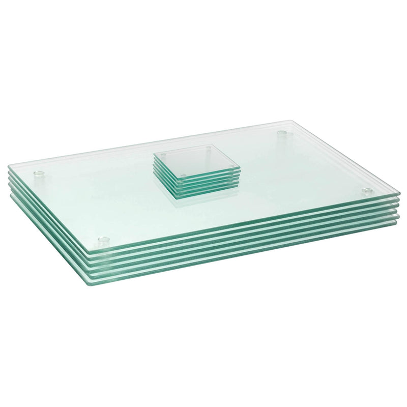 12pc Clear 50cm x 40cm Glass Placemats & Coasters Set - By Harbour Housewares